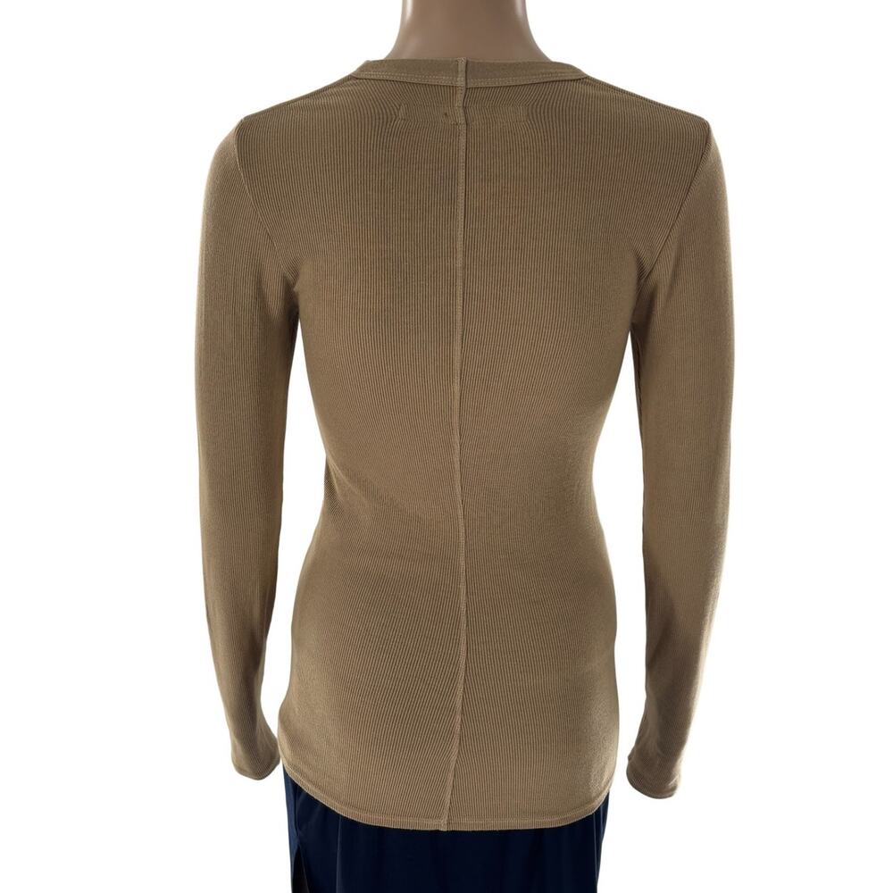 Enza Costa Sand Tan Ribbed U Neck Long Sleeve Top - Picture 8 of 10